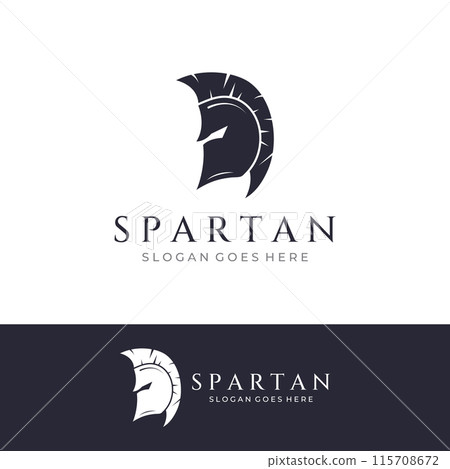 Strong and brave spartan or spartan war warrior helmet logo.Designed with template vector illustration editing. Strong and brave spartan or spartan war warrior helmet logo.Designed with template vector illustration editing. 115708672