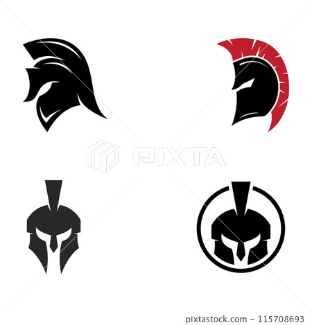 Strong and brave spartan or spartan war warrior helmet logo.Designed with template vector illustration editing. Strong and brave spartan or spartan war warrior helmet logo.Designed with template vector illustration editing. 115708693