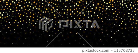 Golden falling confetti pattern on black background. Repeating gold glitter pattern. Yellow and orange dots wallpaper. Celebration Christmas, New Year or birthday party decoration. Vector backdrop Golden falling confetti pattern on black background. Repeating gold glitter pattern. Yellow and orange dots wallpaper. Celebration Christmas, New Year or birthday party decoration. Vector backdrop 115708723