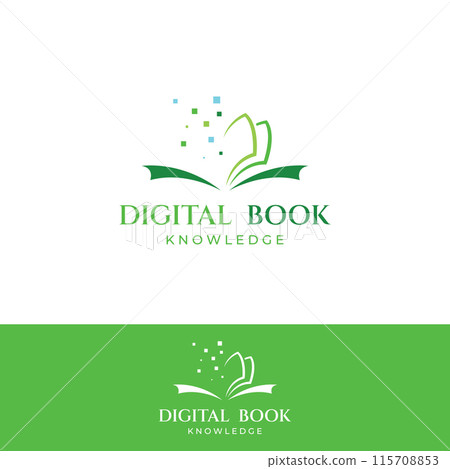 Educational digital book and online knowledge learning book logo and symbol icon vector illustration template. 115708853