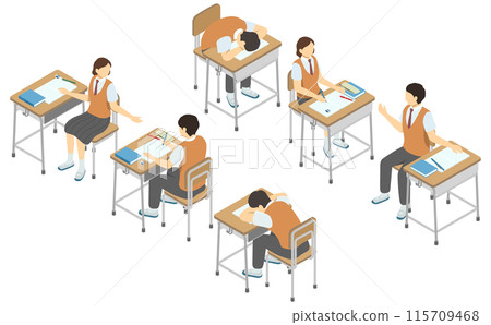 等距插畫:課桌與高中生(夏裝) 等距插畫:課桌與高中生(夏裝) 115709468