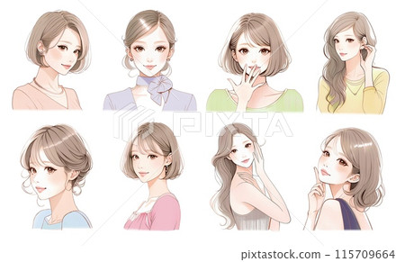 Illustration material set of women and girls Illustration material set of women and girls 115709664