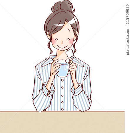 Woman drinking hot water 01 Woman drinking hot water 01 115709959