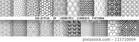 Geometric set of seamless black and white patterns. Simple vector graphics. Geometric set of seamless black and white patterns. Simple vector graphics. 115710004