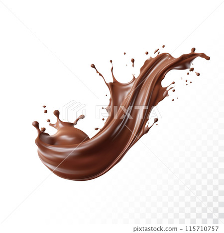 Chocolate splash isolated on white background. Realistic vector illustration. 115710757