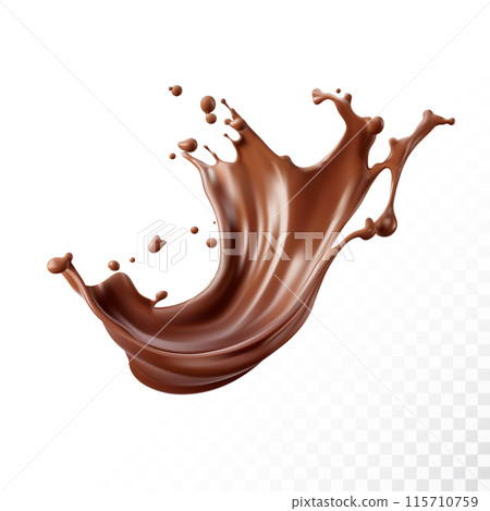 Chocolate splash isolated on white background. Realistic vector illustration. 115710759