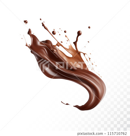 Chocolate splash isolated on white background. Realistic vector illustration. 115710762