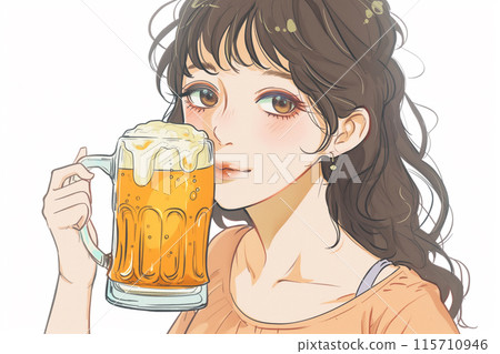 Tipsy woman drinking beer Tipsy woman drinking beer 115710946