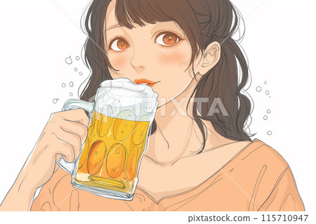 Tipsy woman drinking beer 115710947