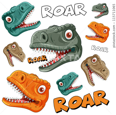 Dinosaur Heads with Roar Text 115711065