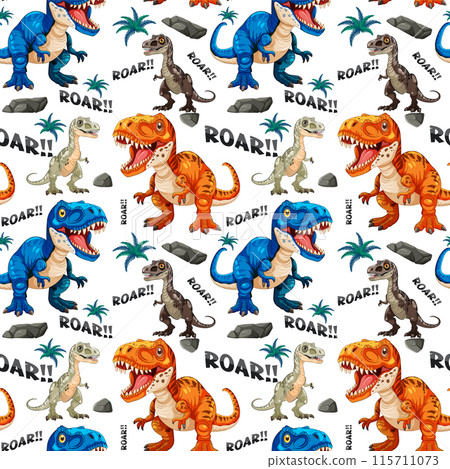 Colorful Dinosaur Pattern with Roar Text 115711073