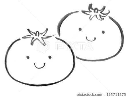 Hand-drawn cute tomato (monochrome) 115711275