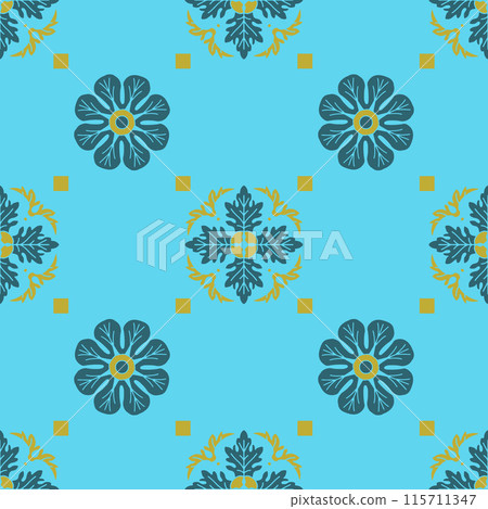 Seamless pattern with hand drawn golden classic floral rosette motifs Seamless pattern with hand drawn golden classic floral rosette motifs 115711347