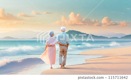 老夫婦在海邊散步,生成 AI 影像 老夫婦在海邊散步,生成 AI 影像 115711642