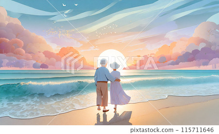 老夫婦在海邊散步,生成 AI 影像 老夫婦在海邊散步,生成 AI 影像 115711646