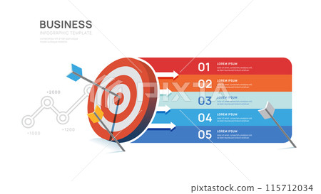 Target arrow 5 steps to goal infographic template for business, presentation vector infographics. Target arrow 5 steps to goal infographic template for business, presentation vector infographics. 115712034