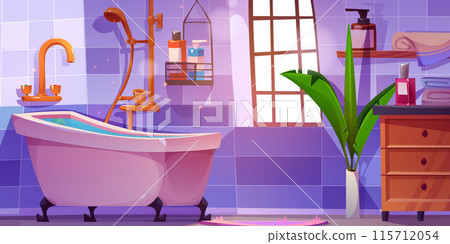 Bathroom interior illustration with sink, shower 115712054