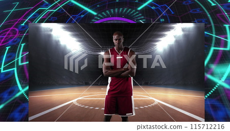Image of scope scanning over african american male basketball player 115712216