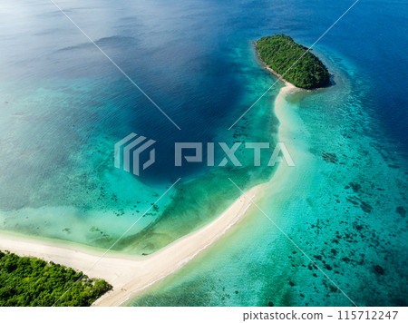 Beautiful waves on Bon Bon Beach. Sandbank with clear water. Romblon Island. Romblon, Philippines. 115712247