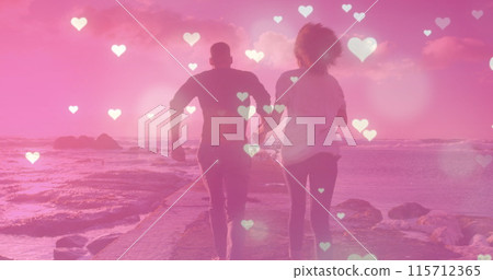 Image of heart icons over african american couple running Image of heart icons over african american couple running 115712365