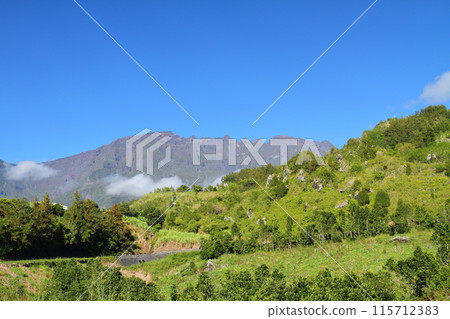 Mountain scenery around the village of Salazy, the base of the Cirque de Salazy, a World Heritage Site on the French overseas island of Reunion Mountain scenery around the village of Salazy, the base of the Cirque de Salazy, a World Heritage Site on the French overseas island of Reunion 115712383
