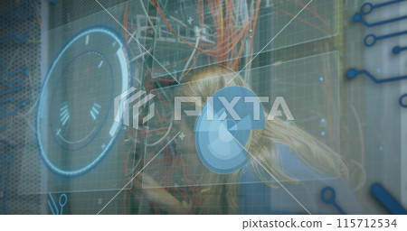 Image of data processing over moving world map 115712534