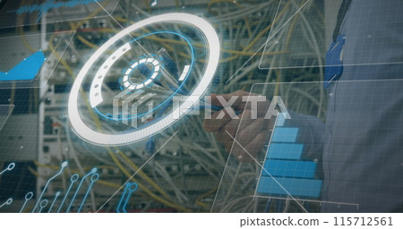 Image of digital interface over caucasian server room worker 115712561
