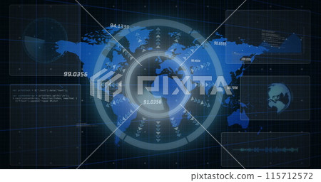 Image of scope scanning with data processing and world map 115712572