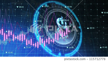 Image of bitcoin over blue digital space 115712778