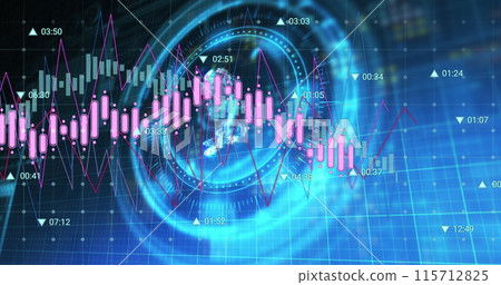 Image of financial data processing over scope scanning with 5g symbol on black background Image of financial data processing over scope scanning with 5g symbol on black background 115712825