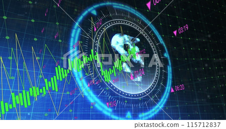 Image of financial data processing over scope scanning with pound symbol on black background 115712837