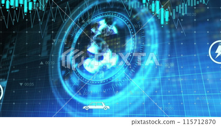 Image of financial data processing over scope scanning with dollar symbol on black background 115712870