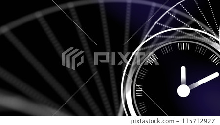Image of clock moving over dna strand on black background Image of clock moving over dna strand on black background 115712927