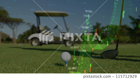 Image of data processing over golf ball on golf course Image of data processing over golf ball on golf course 115712929