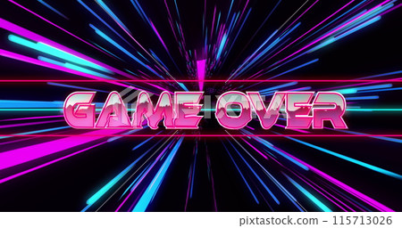 Image of game over over pink and blue neon light trails 115713026