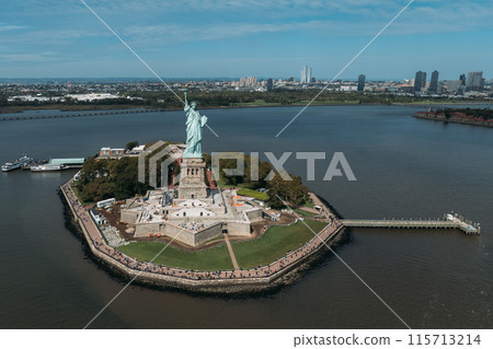 Aerial view of the Statue of Liberty and Liberty Island in New York City Aerial view of the Statue of Liberty and Liberty Island in New York City 115713214