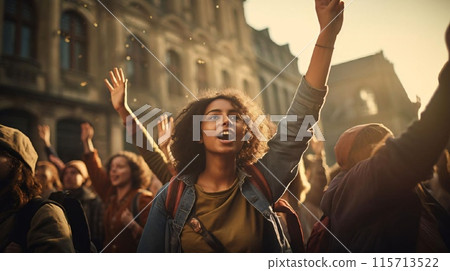 Unified Voices: Peoples Rally on Historical City Street 115713522
