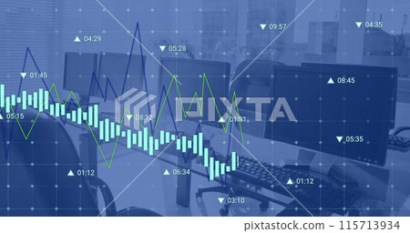 Image of financial data processing against computers on office desks 115713934