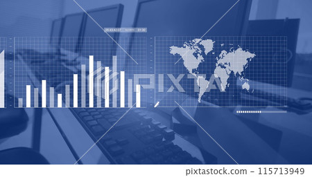 Image of financial data processing against computers on office desks 115713949