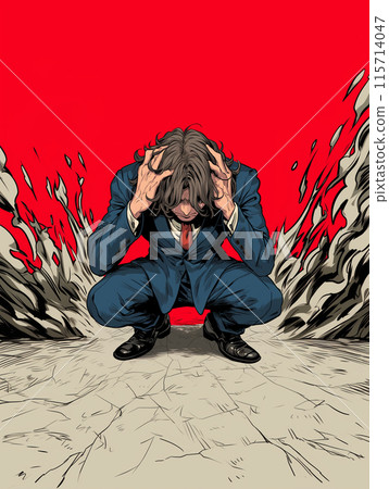 一個沮喪的商人眼含淚水哭泣的卡通插圖 一個沮喪的商人眼含淚水哭泣的卡通插圖 115714047