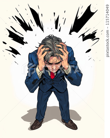 一個沮喪的商人眼含淚水哭泣的卡通插圖 一個沮喪的商人眼含淚水哭泣的卡通插圖 115714049