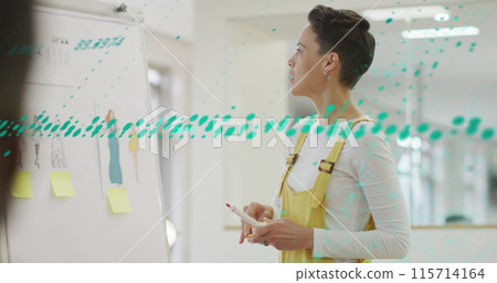 Image of data processing over biracial businesswoman in office 115714164