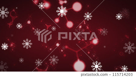 Image of snowflakes over molecules on black background 115714203