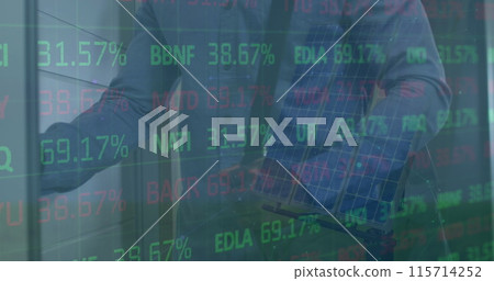 Image of financial data processing over african american businessman Image of financial data processing over african american businessman 115714252