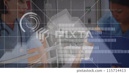 Image of data processing over diverse doctors with patient Image of data processing over diverse doctors with patient 115714413