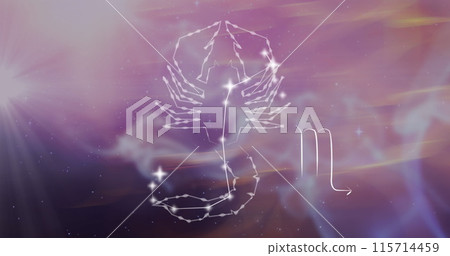 Image of scorpio star sign over clouds of smoke in background 115714459