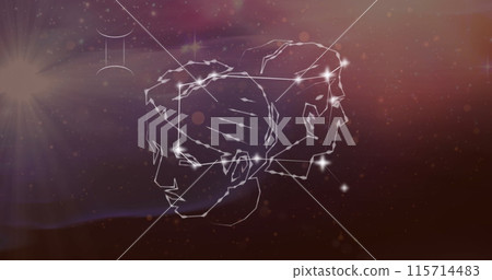 Image of gemini star sign on clouds of smoke in background Image of gemini star sign on clouds of smoke in background 115714483