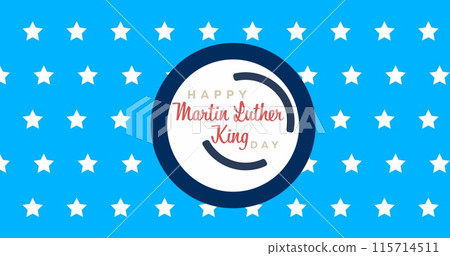 Image of happy martin luther king day text over stars on blue background 115714511
