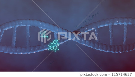 Image of mathematical equations over dna strand on blue background Image of mathematical equations over dna strand on blue background 115714637