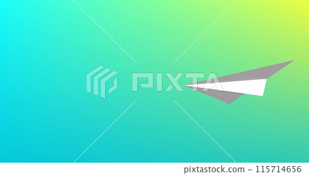 Image of paper plane moving on colourful background Image of paper plane moving on colourful background 115714656